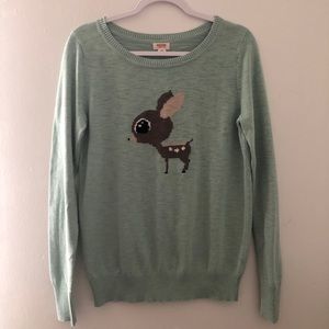 Mint Green Deer Intarsia Crewneck Sweater - Women